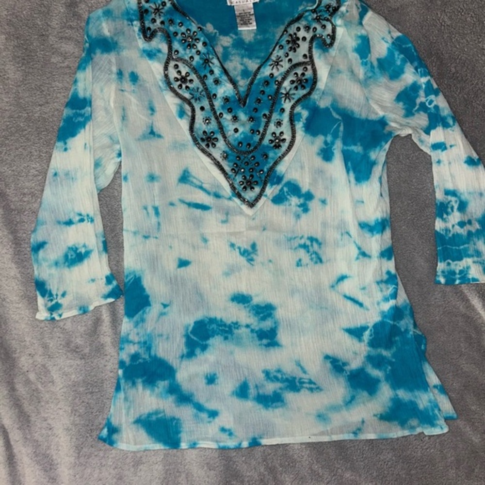 Cotton Blue Tie-Dye Women's Tunic Top